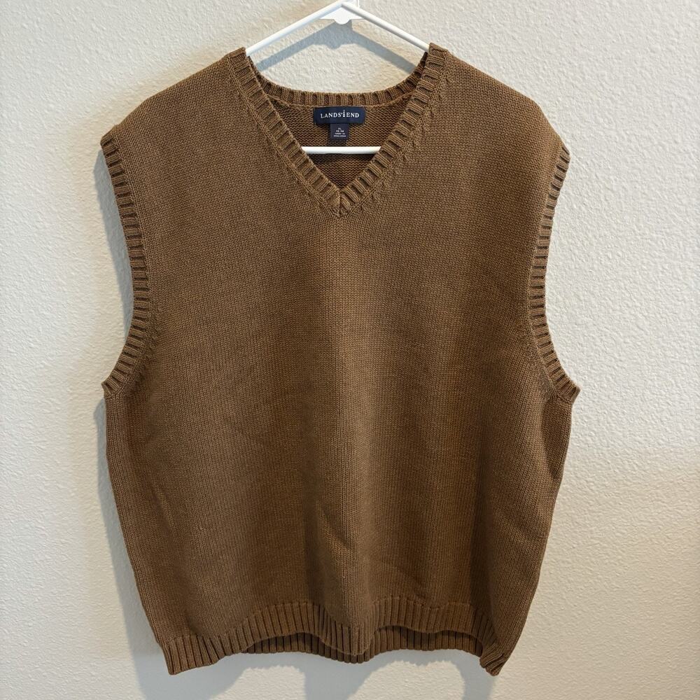 Lands End Dark Tan Knit Vest Men’s XL